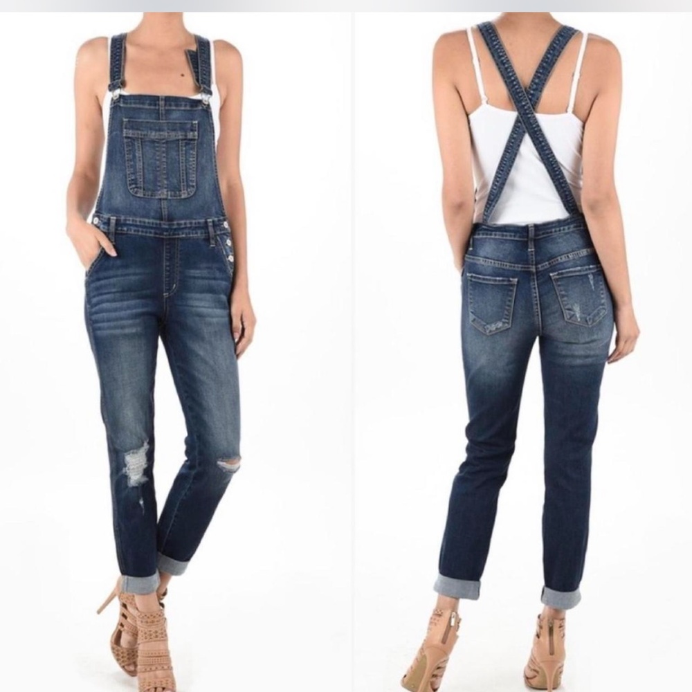 NWT KanCan Los Angeles Distressed Denim Overalls Women